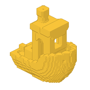 isometric voxel image of the 3d benchy